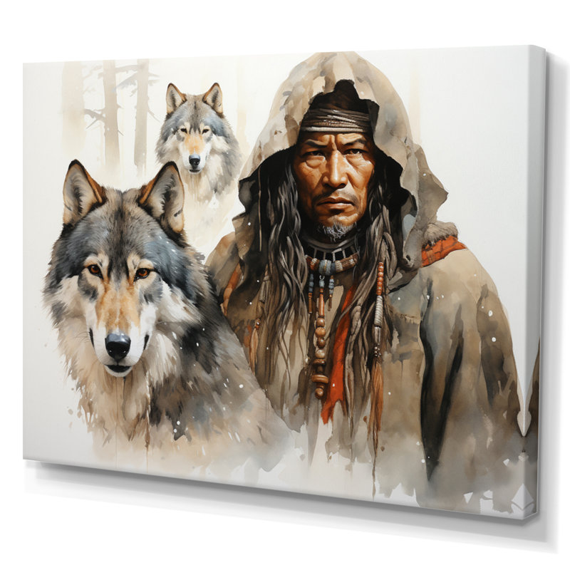 Native Art Spirits Of Wolf Framed On Canvas Print, H 24 po x l 32 po x P 1 po, Toile tendue