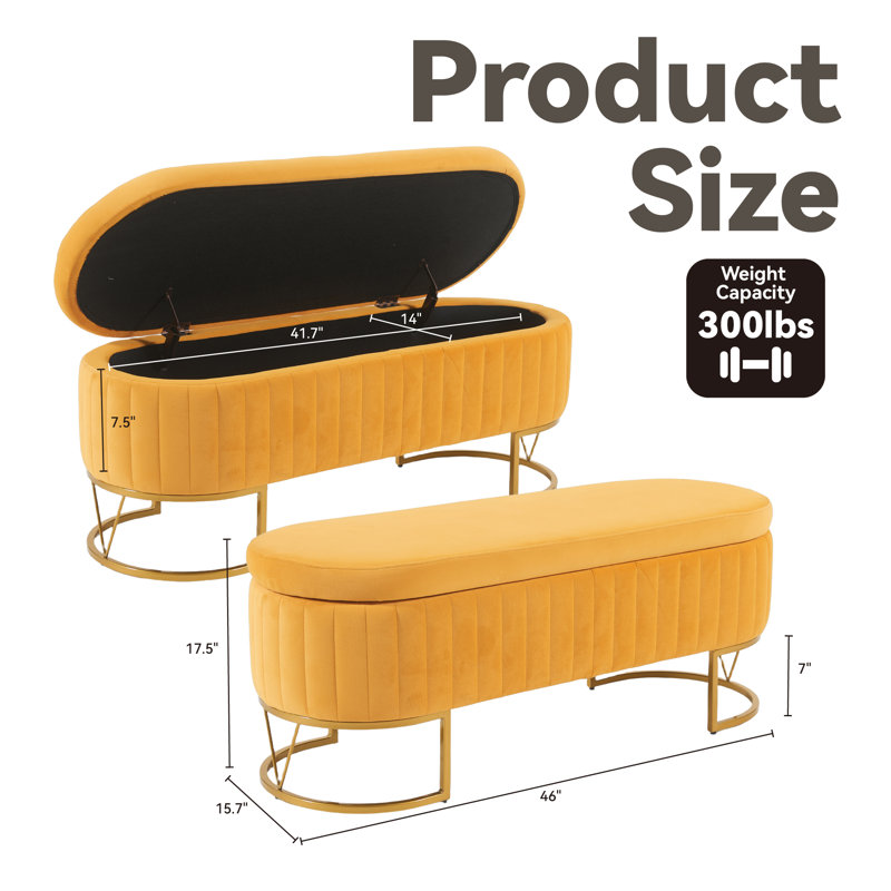 Banc de rangement rembourré Kathlin, Moutarde