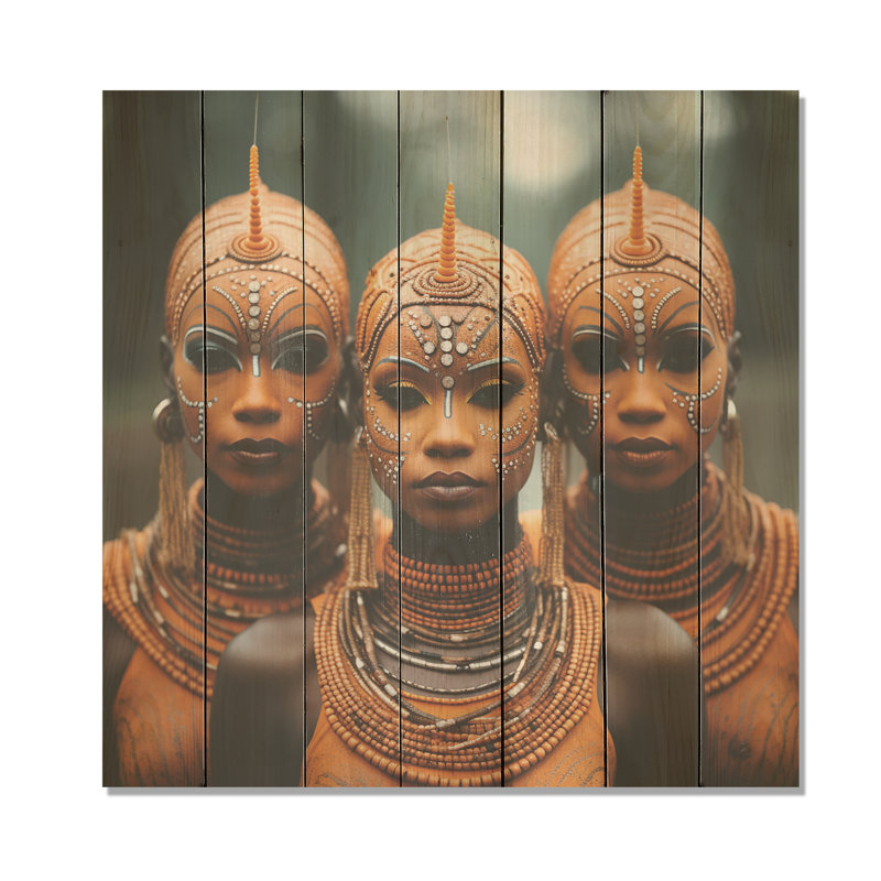 «African Women Tribal Essence» - Tribal africain sur bois, H 30 po x l 30 po