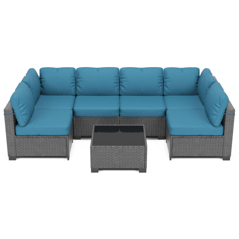 Patio Funiture Set 7 Pieces Outdoor Rattan With Detachable Soft Cushions Patio Conversation Sets Waterproof Patio Sectional Sofa