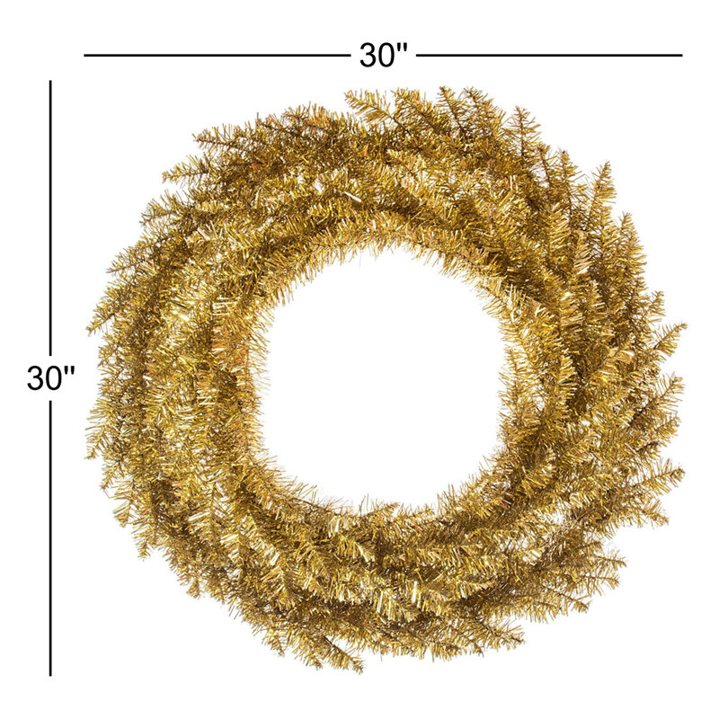 30" Gold Tinsel Artificial UnLit Fir Wreath, Gold, 30" H x 30" W
