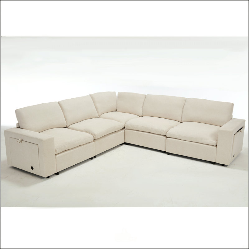 L-Shaped Sofa with Padded Cashmere: Multi-functional Design, Modern Luxury Appearance, Gray Linen