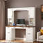 Bureau d'ordinateur Farmhouse Arched avec station de charge, plateau à clavier, tiroirs classeurs, armoires et tablettes ouvertes-130575776
