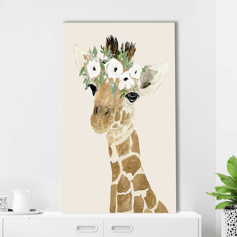 Petite girafe par Lucille Price - Peinture, H 40 po x l 24 po x P 1,5 po, Toile tendue