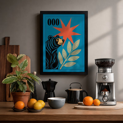 Playful Bear and Stars Modern - Framed Print