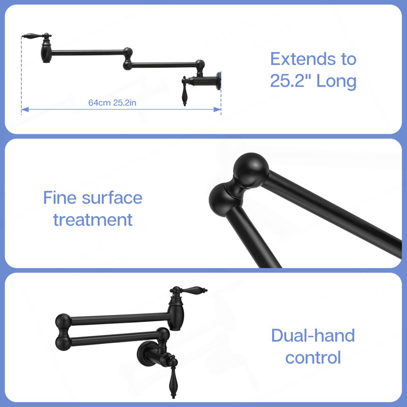 Pot Filler,Wall Mount Commercial Pot Filler Faucet,Brass Material Kitchen Folding Faucet,Coffee Machine Faucet With Stretchable Double Joint Swing Arms,Style A,Blackened