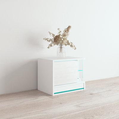 Bozarth 21.6" Nightstand with 16-Color LED Lighting, High Gloss Finish