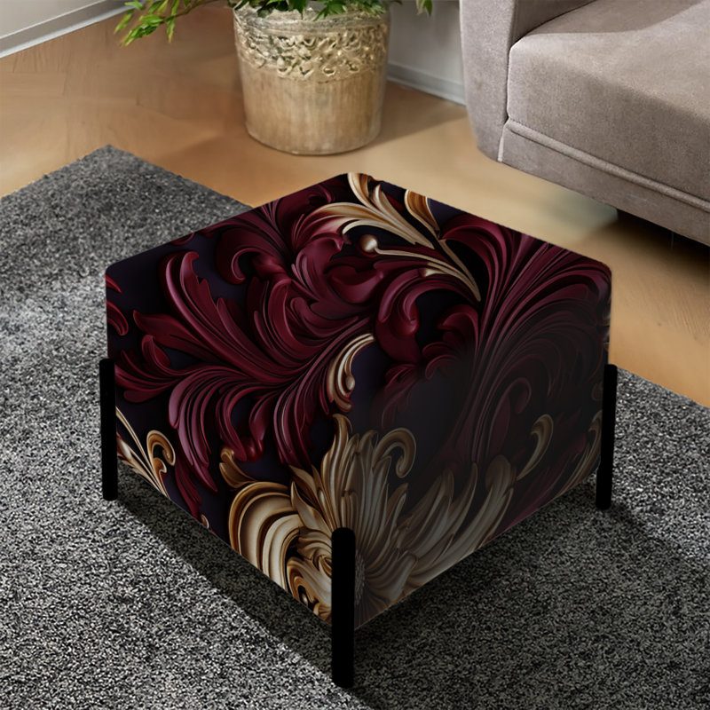 Opulent Victorian Scrollwork Victorian Pattern - Damask Square Ottoman