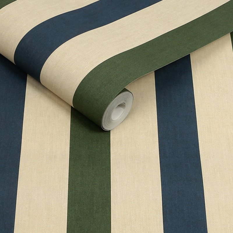 Joules Multi Stripe Green/Blue Wallpaper, Blue