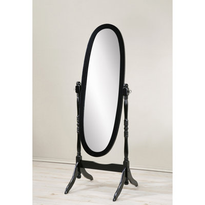 Miroir de plancher à finition noire - Bois stable de style reine traditionnel pour la réflexion du corps