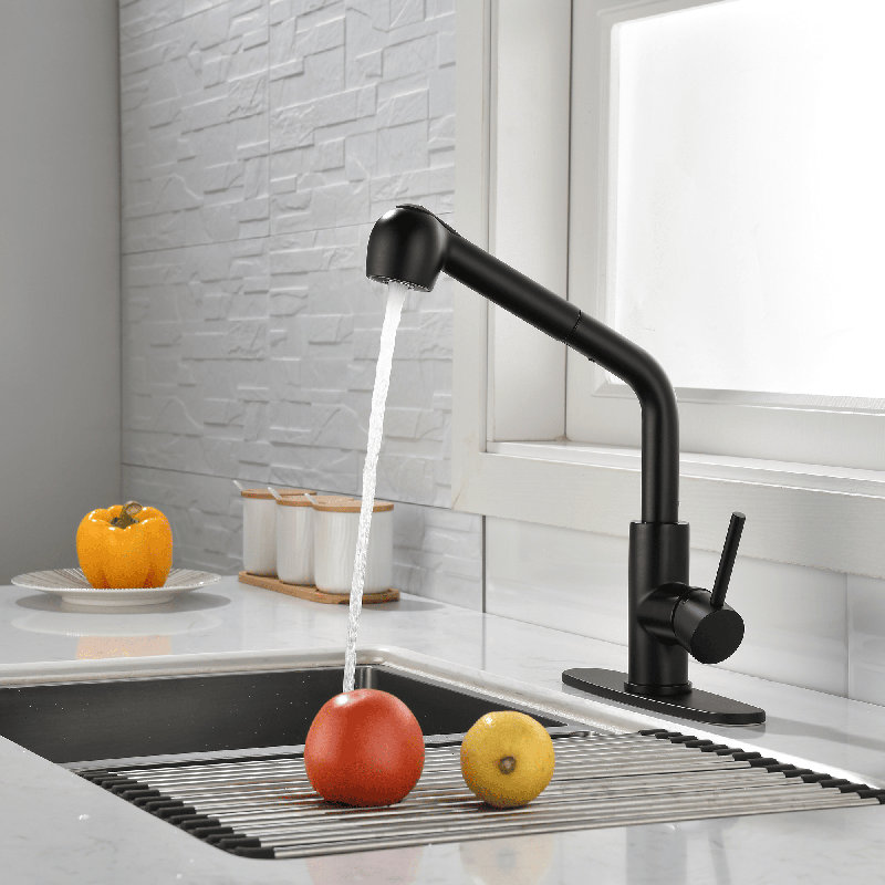 Robinet d'évier de cuisine à poignée simple extractible, Noir mat
