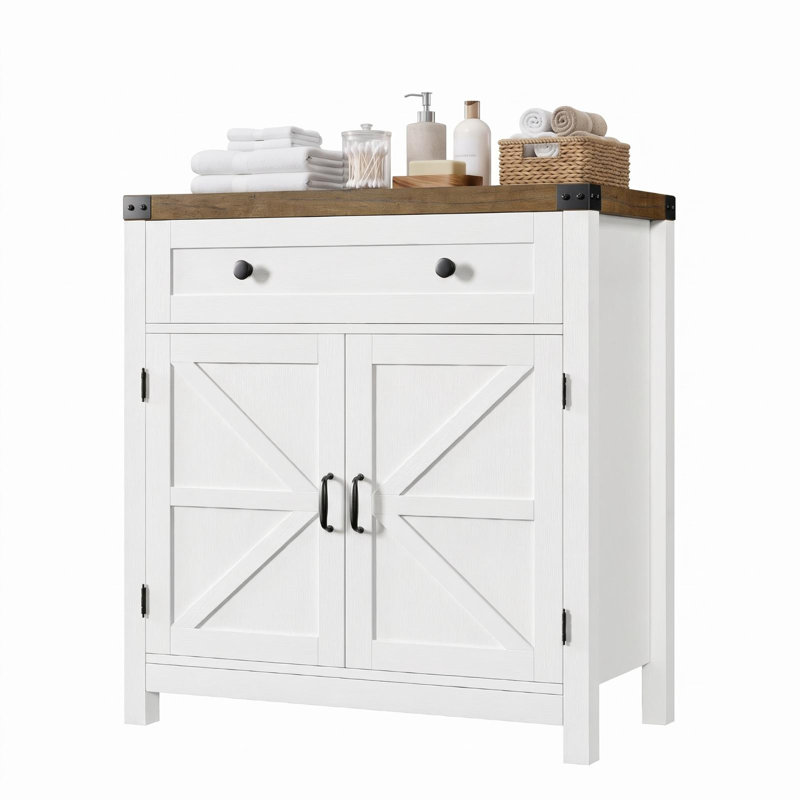 Rhodell Freestanding Bathroom Cabinet, White/Brown