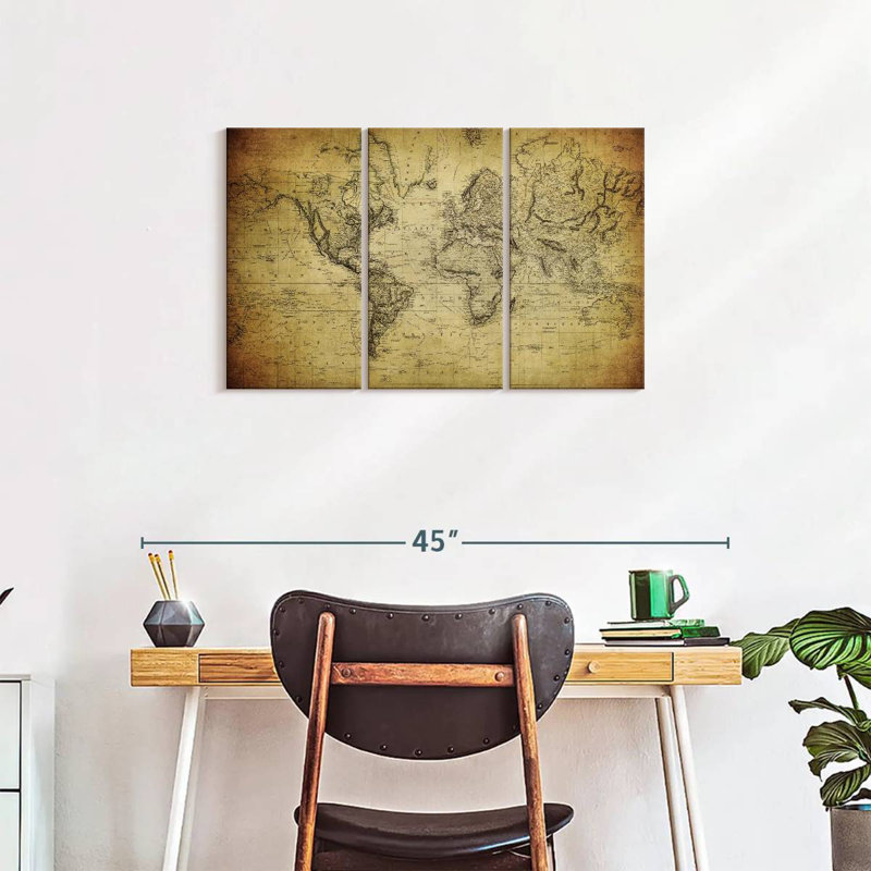 Carte du monde Aliaz sépia, H 20 po x l 33 po