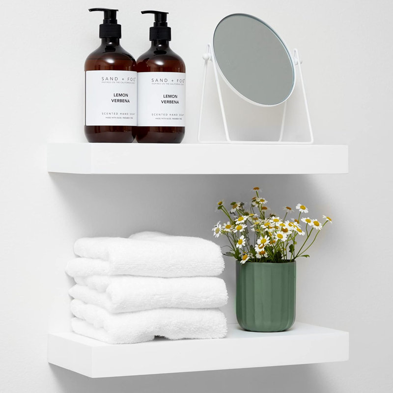 Floating Shelves For Wall, Premium Solid Wood Shelf With Heavy Duty Bracket, Set Of 2, Modern And Elegant Design For Bathroom, Living Room, Or Office