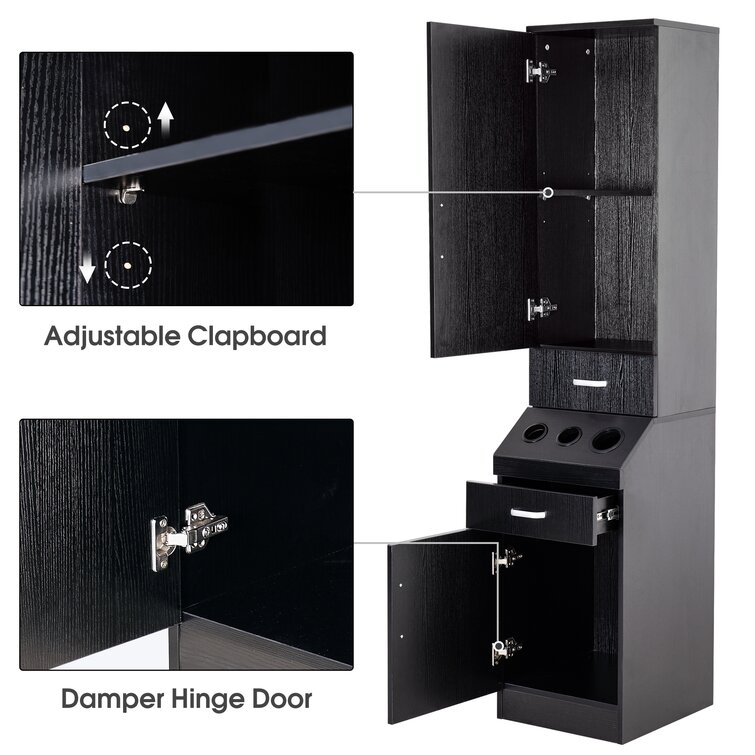 Wall-Mounted Salon Station, Barber Cabinet w/Locking Drawer,Dryer Holder,Beauty Storage Table iYofe Color: Black