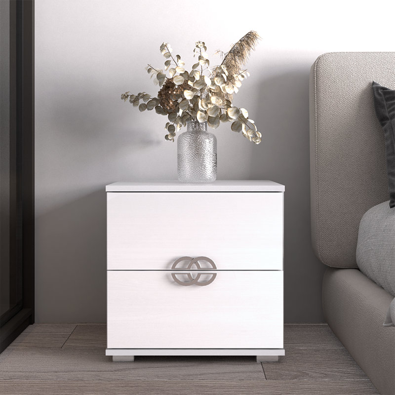 Anabella 19.6" Nightstand with High Gloss Finish, White