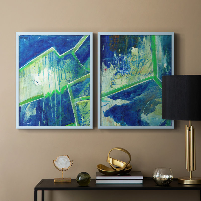 GeometricInCoolV-Premium, reproduction encadrée - prête à être accrochée - aucun clou requis - aucun clou requis, Bleu