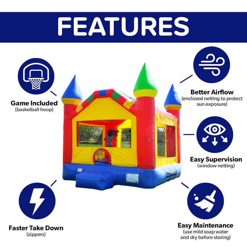 HeroKiddo Castle Inflatable Bounce House with Slide and Blower
