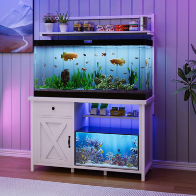 Helge 55-75 Gallon Fish Tank Stand with Shelves, Aquarium stand with LED light
