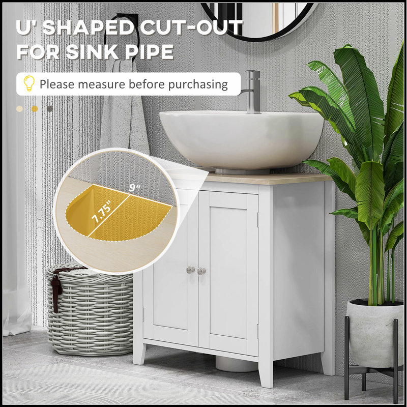 Armoire de rangement compacte à piédestal avec tablette réglable et portes doubles, parfaite pour l'organisation de la salle de bain et l'efficacité de l'espace.