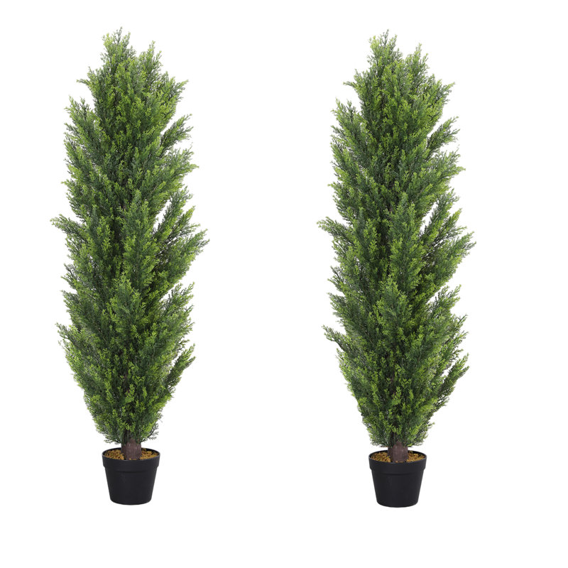 Faux cèdre en pot, H 60 po x l 14 po x P 14 po, Vert