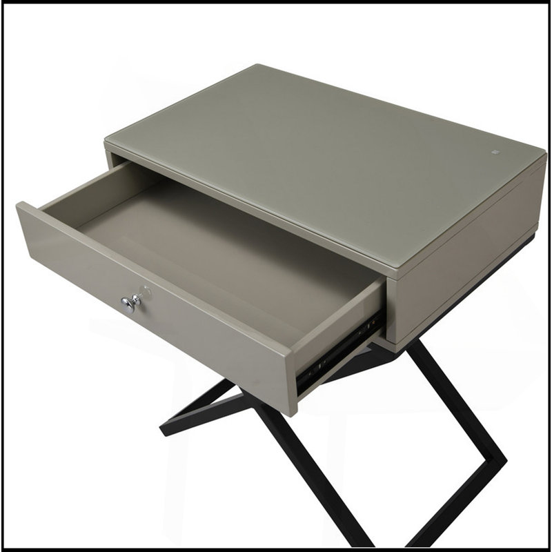 23" Wooden End Side Table Nightstand With Top, Drawer And Cross Base, Taupe