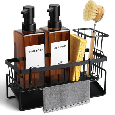 Gdish Soap Dispenser, 12 Fl Oz / 350 Ml Dual Soap Dispenser With Sponge Holder, Customized Amber Glass Kitchen Soap Dispensers Set, Modern Hand And Dish Soap Dispensers Set Removable