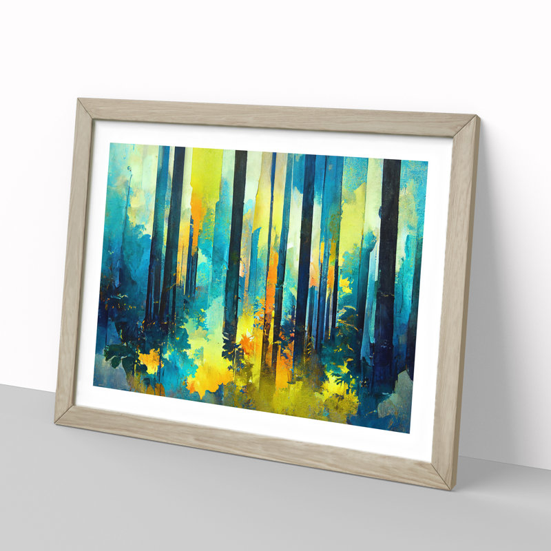 Ice Cool Abstract Forest Vol.4 - Single Picture Frame Print, Oak, 34cm H x 46cm W x 2cm D