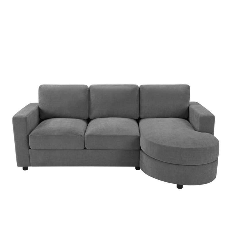 84" Upholstered L Shape Sofa With USB Ports, Gray Chenille