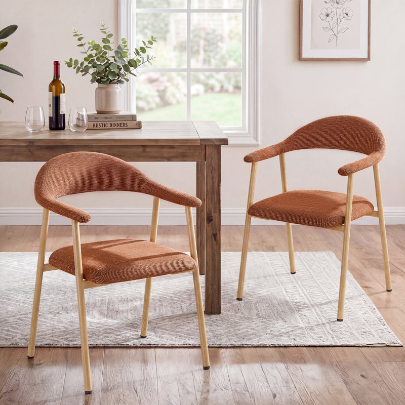  Modern Upholstered Kitchen Dining Chairs, 2, Orange