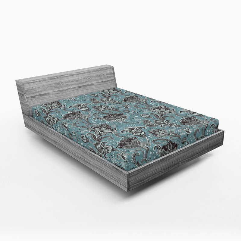 Drap-housse Ambesonne, Bleu cadet / motif cachemire cacao foncé, Drap-housse très grand californien