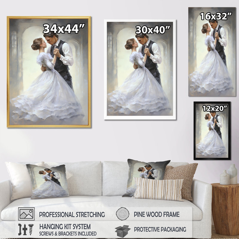 Danse valse en blanc - imprimé, H 32 po x l 24 po x P 1 po, Toile tendue