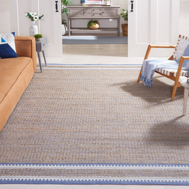 Jamesy Natural Fiber Hand Woven Jute/Wool Rug in Natural/Blue, Rectangle 9' x 12'