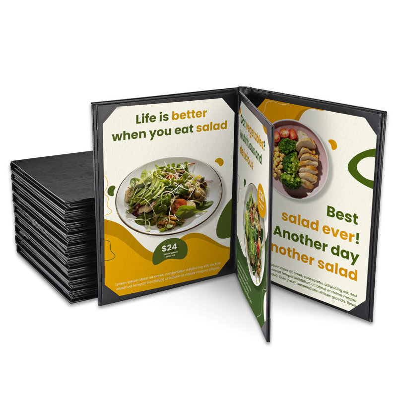 WeChef 10 Packs Menu Covers 4 Views Leather Book Style Menu Holders Restaurant, Black