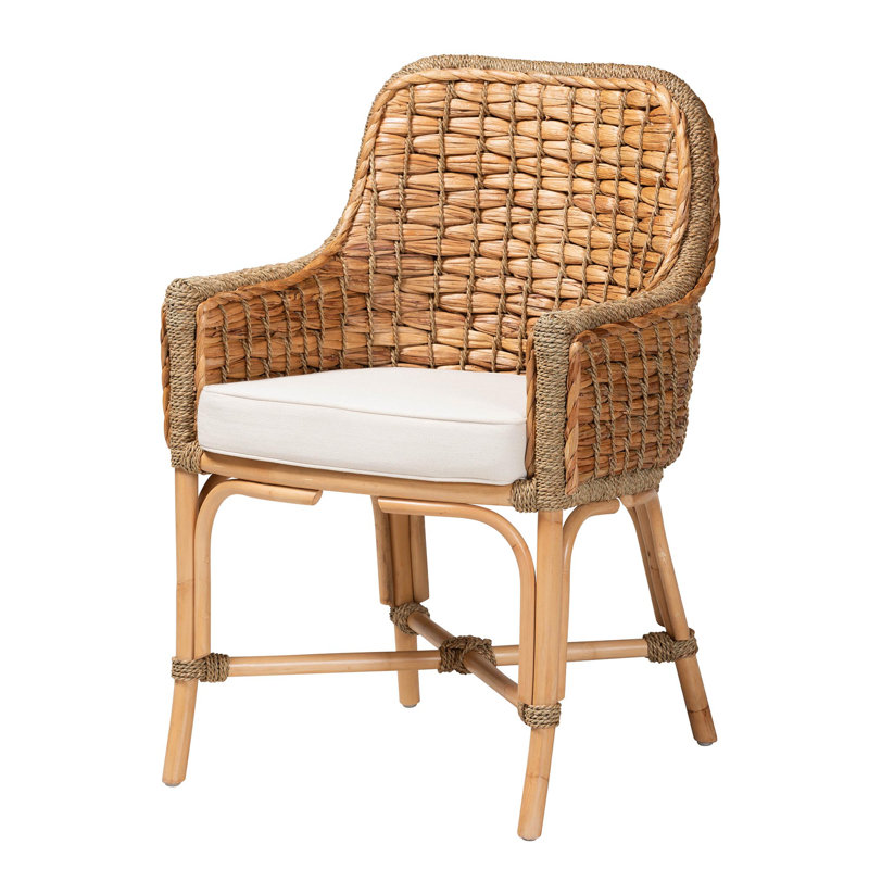 Low White and Brown Rattan Cane Arm Chair