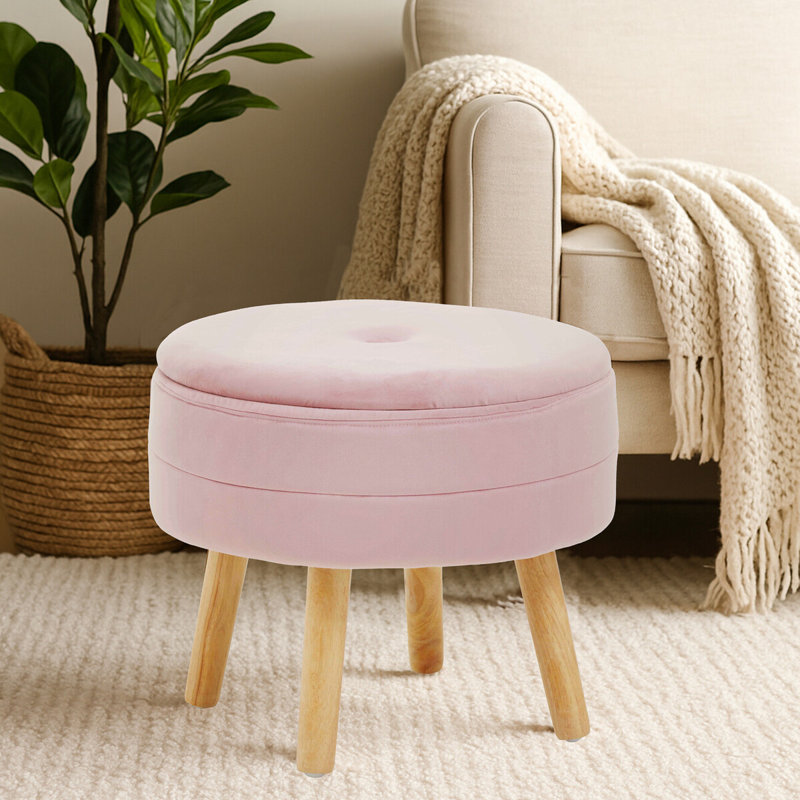Presidio 46cm Wide Tufted Round Solid Colour Ottoman with Storage, Pink