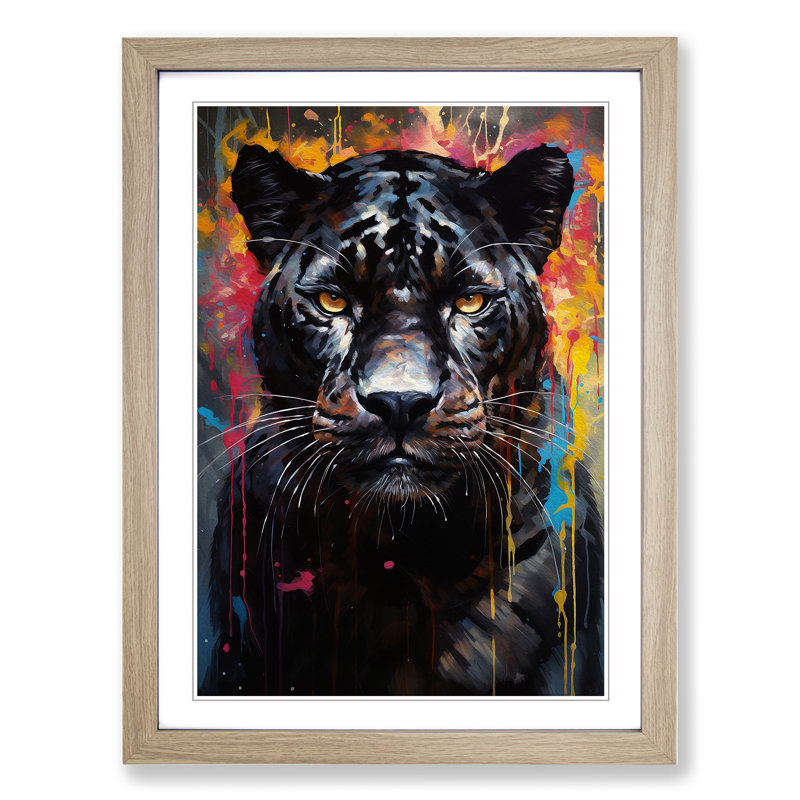 Panther Modern - Single Picture Frame Print on Wood, Oak, 64" H x 46" W x 2" D