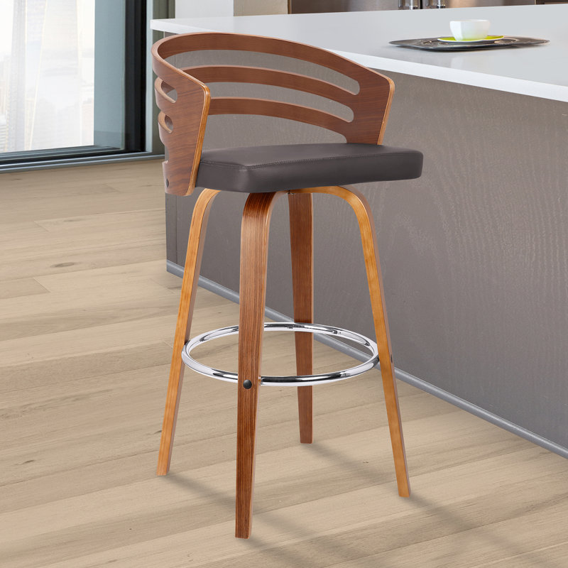 Swivel Upholstered Counter Stool with Solid Wood Frame, Brown, 89cm H x 48cm W x 48cm D