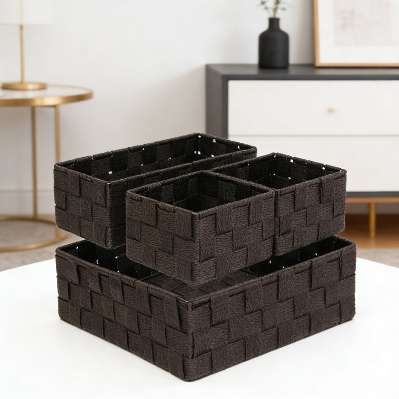 Ensemble de 4 paniers de rangement tissés empilables en tissu avec cadre en métal pour tiroir, placard, tablette, rangement pour chambre de bébé et bureau