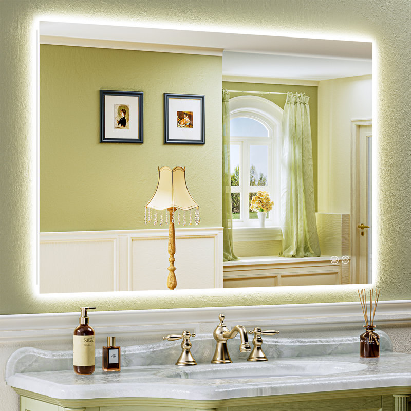 Bathroom LED Mirror with Backlit, Anti Fog Lighted Vanity Mirror with Stepless Dimmable, ETL Listed, IP54 Waterproof, CRI90+, HD Tempered Glass