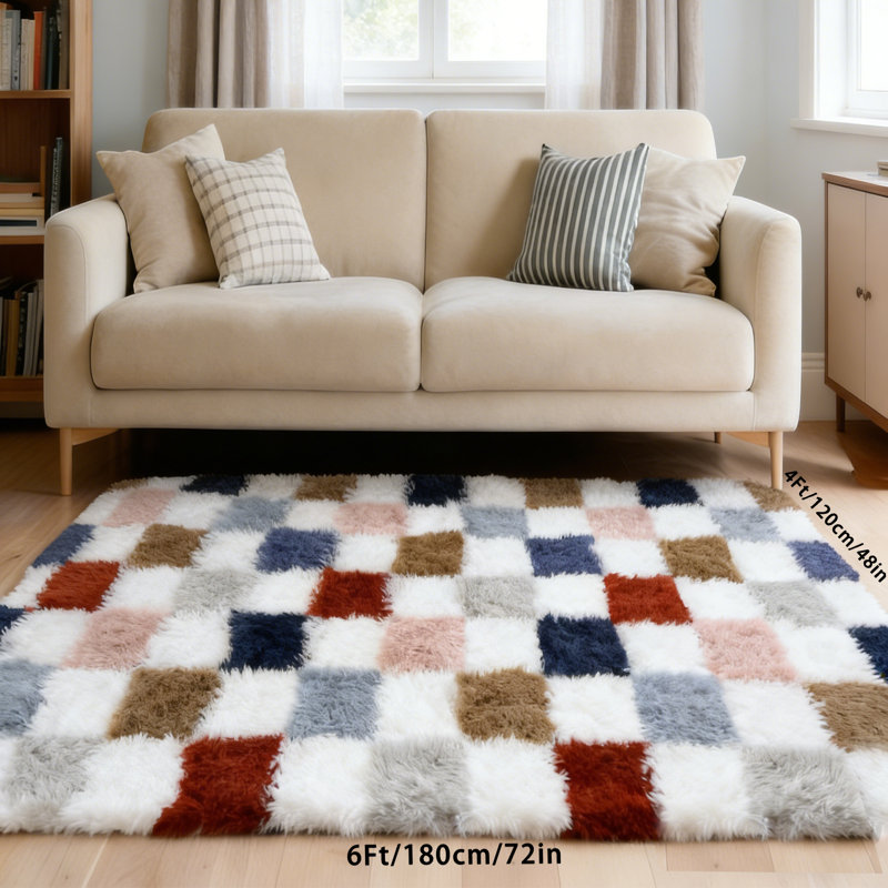 Checkered area rug, versatile for multiple spaces, Colorful Plaid, 4*6ft