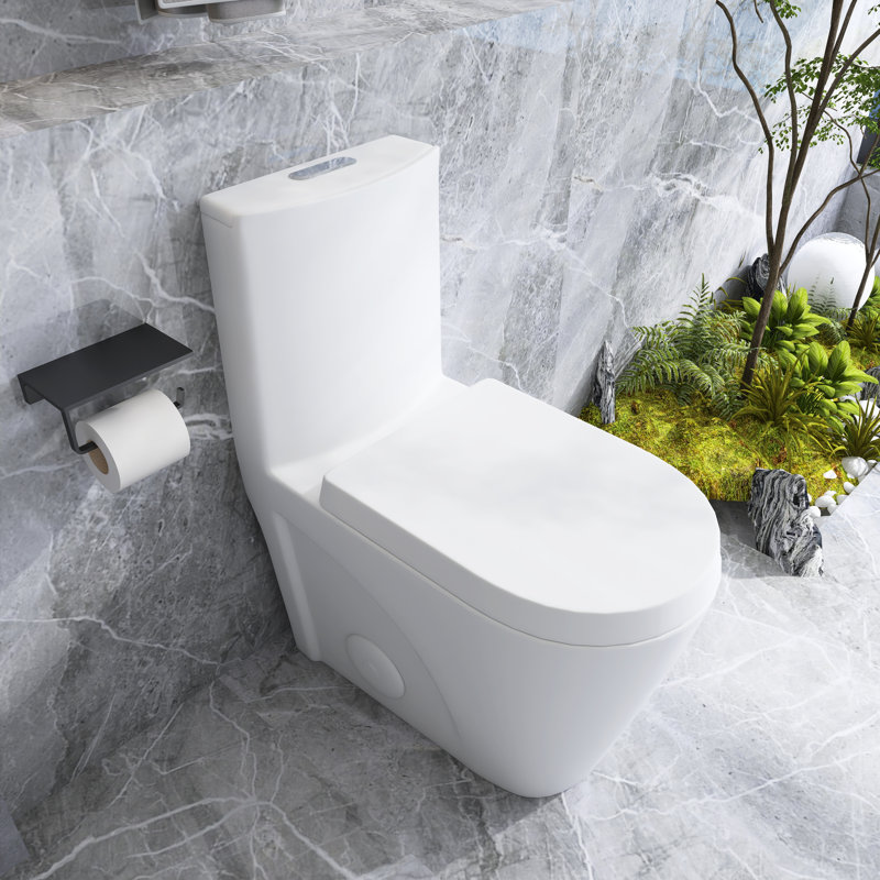 Kiddie Furniture 1.1/1.6 GPF Dual-Flush Water-Saving Elongated Comfort Height One-Piece Toilet (Seat Included), White