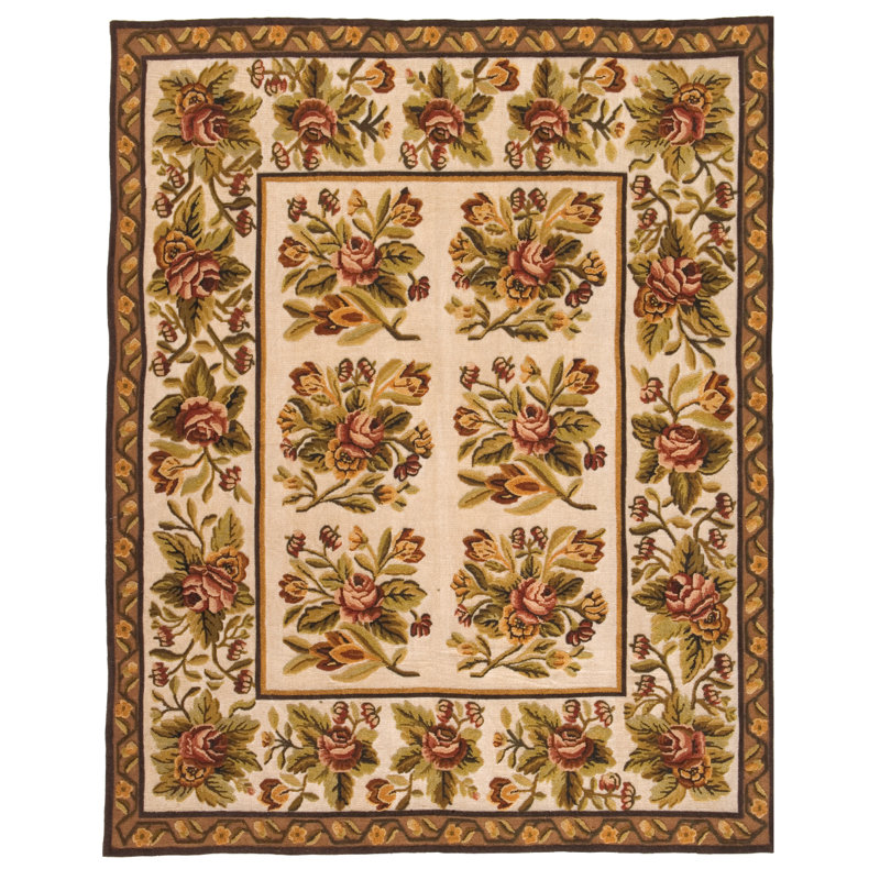 Flatweave Wool Floral Area Rug