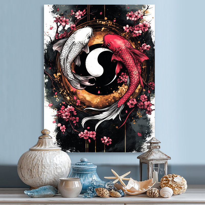 Décoration murale Sakura Yin et Yang Koi Pond II - poisson Kois, Métal métal, H 20 po x l 12 po