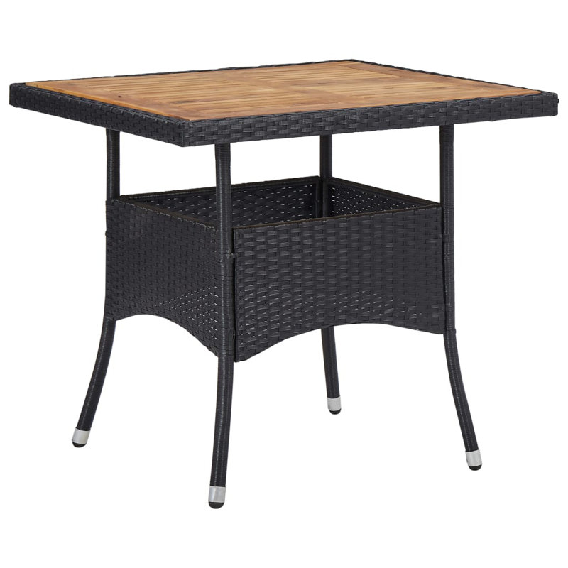 Table de salle à manger Winston Porter en poly rotin noir et bois d'acacia massif, Noir