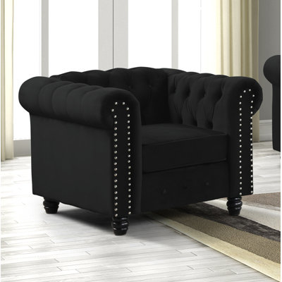 Fauteuil Chesterfield en velours noir Altman