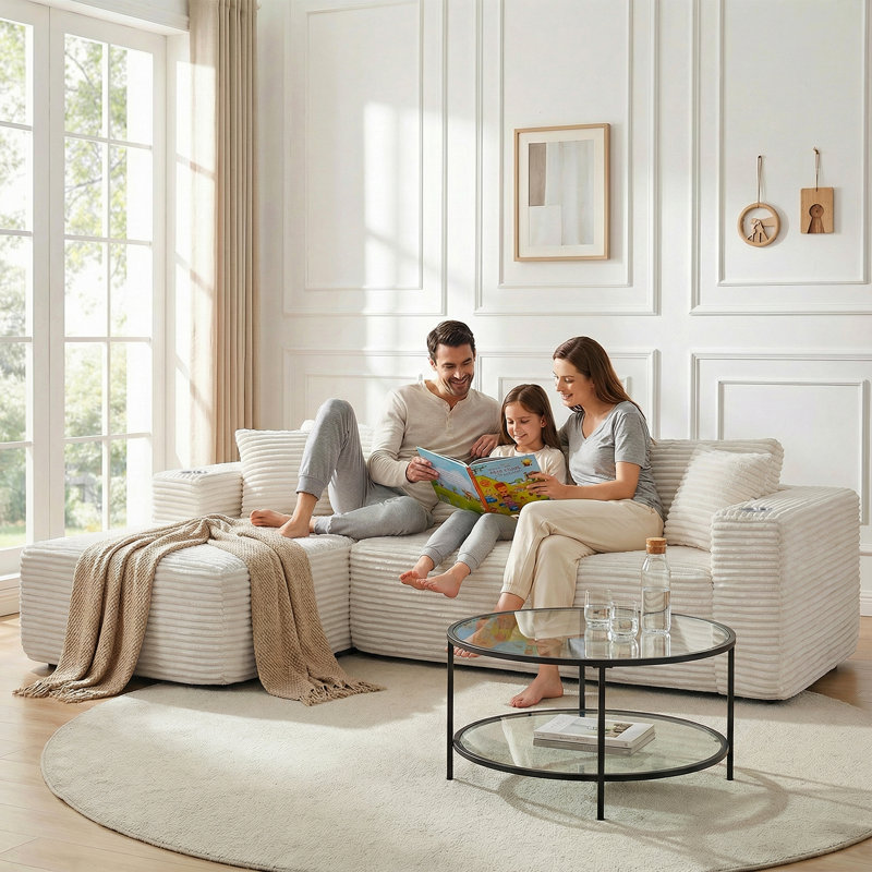 102.3" Cloud-Like Modular Sectional Sofa, Beige Corduroy
