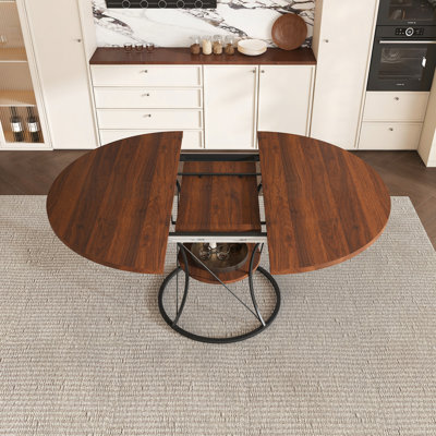 Table de salle à manger de 43 po pour 4 à 6 personnes, table de ferme extensible avec tablette de rangement et base en métal et table en bois extensible de 43 à 59 po, grande table ronde pour la maison (sans chaises)