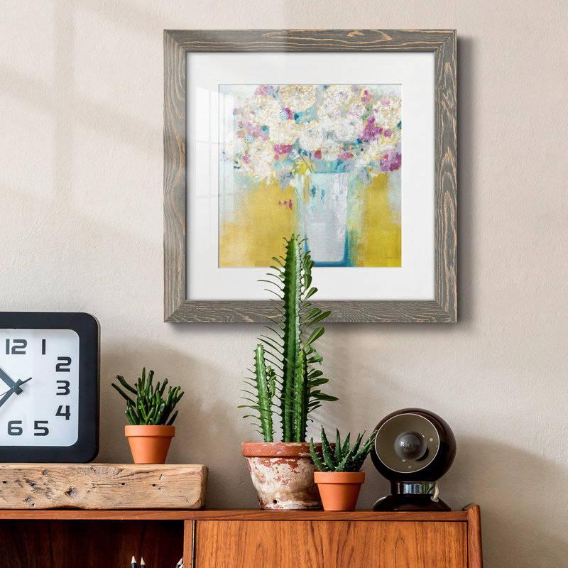 " Morning Flowers " Painting Print, Grey Paper, 17" H x 17" W x 1" D