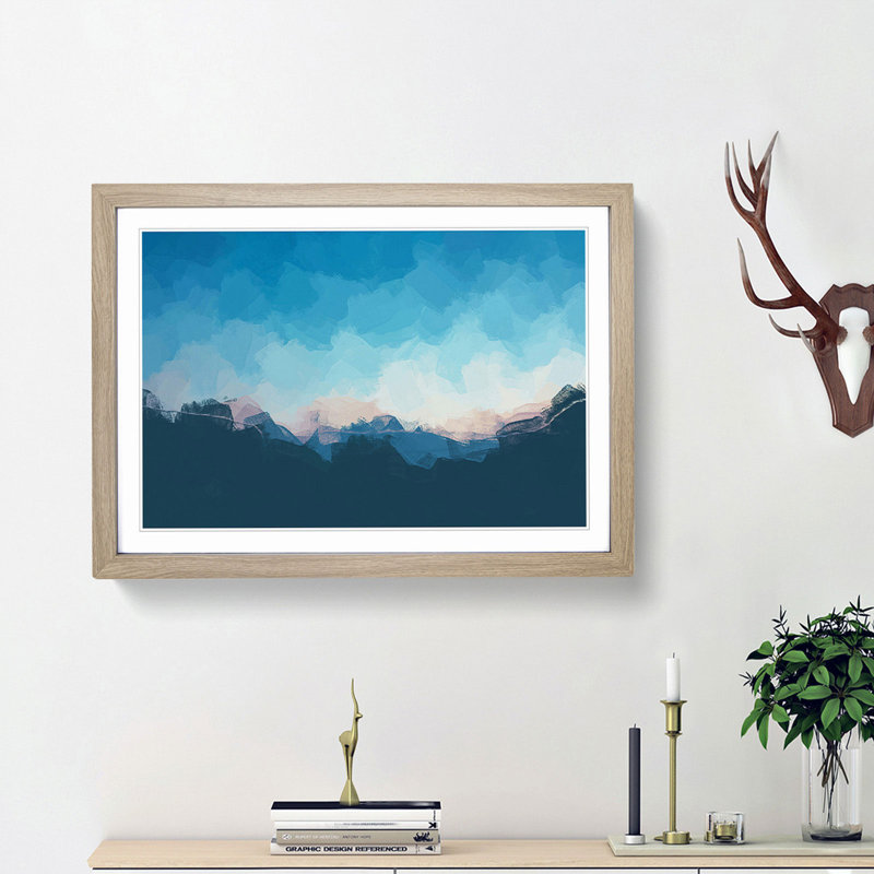 Over the Mountains in Abstract - Picture Frame Graphic Art Print, 62cm H x 87cm W x 2cm D, Oak Framed